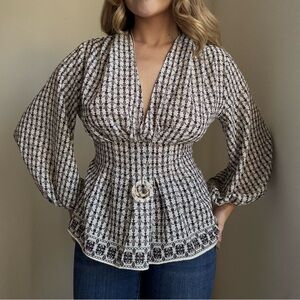 Max Studio Black and Cream Patterned Blouse